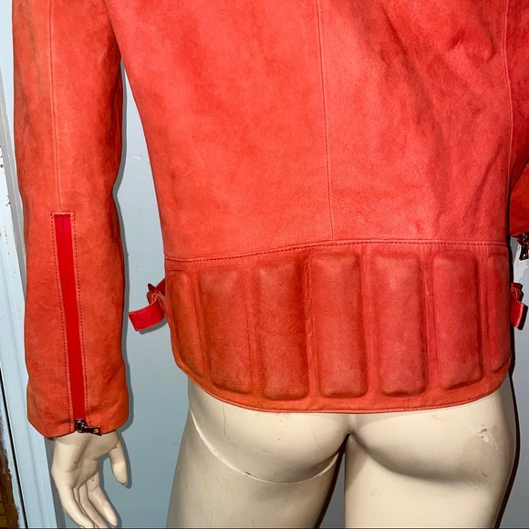 J Brand Red Leather & Suede Motorcycle Jacket